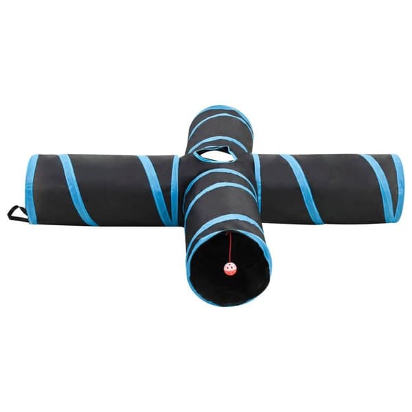 vidaXL 4-vägs kattunnel svart och blå 132 cm polyester