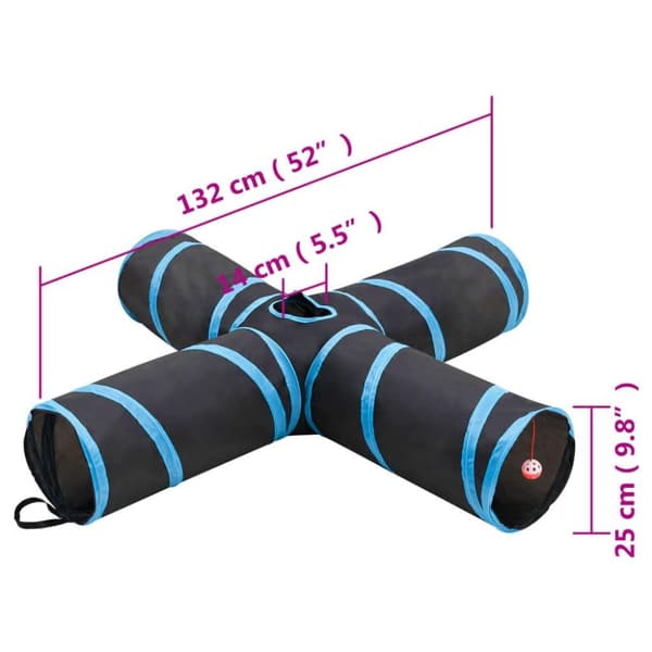 vidaXL 4-vägs kattunnel svart och blå 132 cm polyester