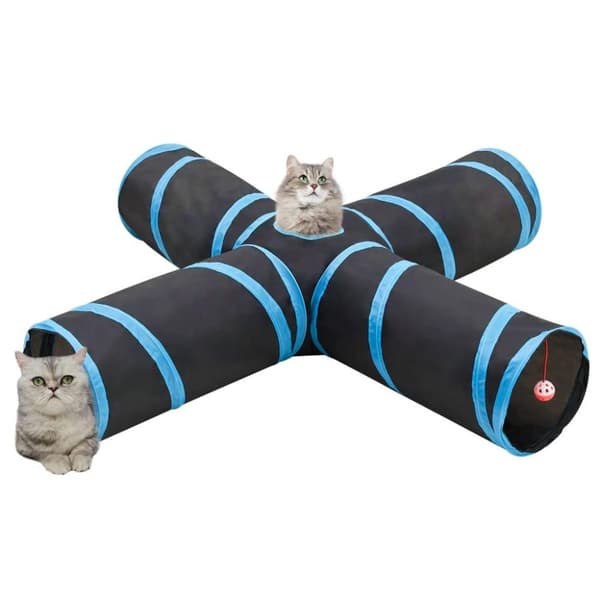 vidaXL 4-vägs kattunnel svart och blå 132 cm polyester