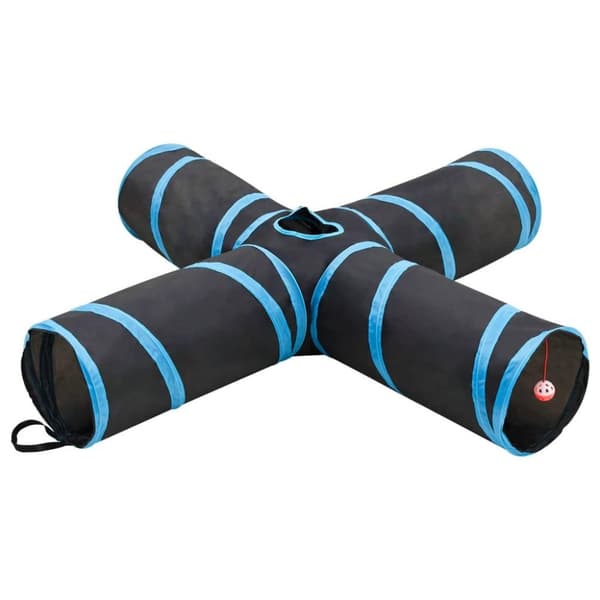 vidaXL 4-vägs kattunnel svart och blå 132 cm polyester