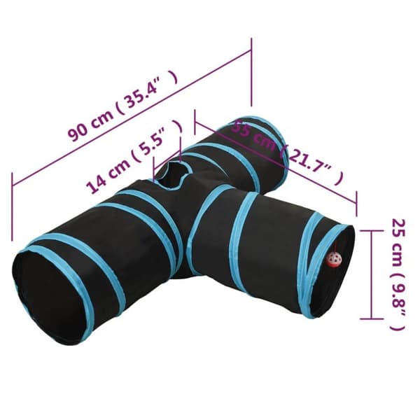 vidaXL 3-vejs kattetunnel 90 cm polyester sort og blå