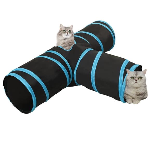vidaXL 3-vejs kattetunnel 90 cm polyester sort og blå