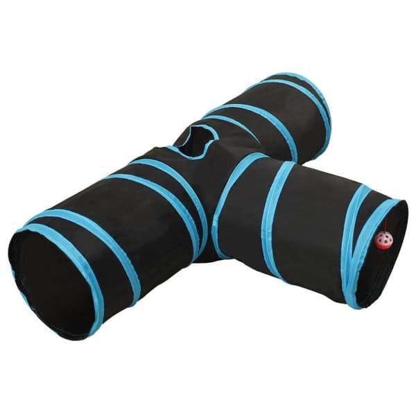 vidaXL 3-vejs kattetunnel 90 cm polyester sort og blå