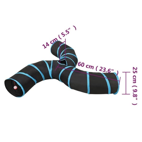 vidaXL 3-vejs kattetunnel 25 cm polyester sort og blå
