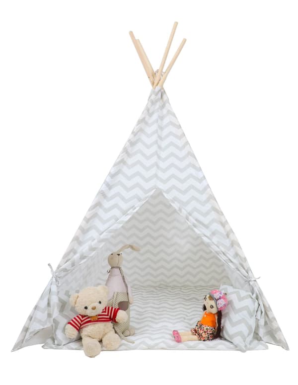 Tipi telt - legetelt med gulvmåtte og hynder - grå - zigzag