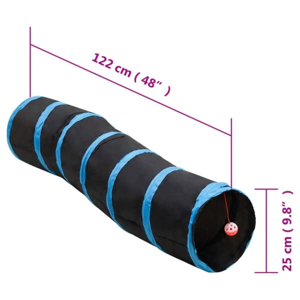 vidaXL kattetunnel 122 cm S-formet polyester sort og blå