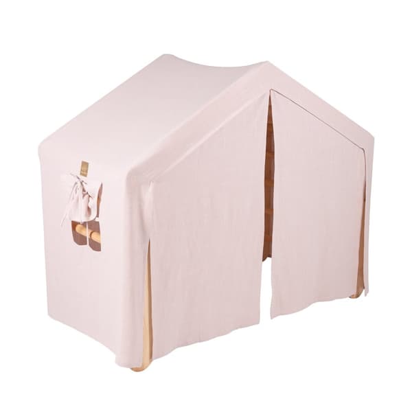 MeowBaby® Stor Børnehytte med en foldestige 112x61x94 cm til værelset. Træ, linned, bomuld, lyserødt hus.