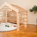 Miniatyrbillede 8 af 8: MeowBaby® Stor Børnehytte med en foldestige 112x61x94 cm til værelset. Træ, linned, bomuld, lyserødt hus.