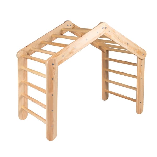 MeowBaby® Stor Børnehytte med en foldestige 112x61x94 cm til værelset. Træ, linned, bomuld, lyserødt hus.