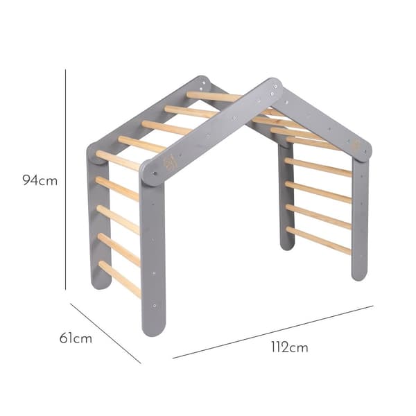 MeowBaby® Stort Barnstuga med en hopfällbar stege 112x61x94 cm till rummet. Trä, Linne, Bomull, Gråblått hus.