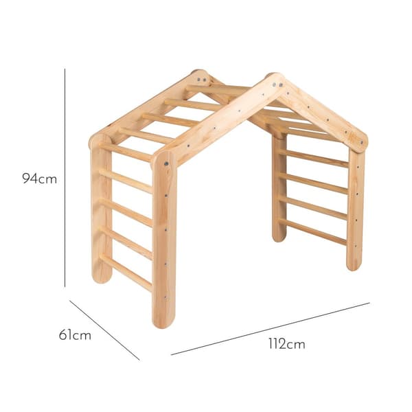 MeowBaby® Stort Barnstuga med en hopfällbar stege 112x61x94 cm till rummet. Trä, Linne, Bomull, Gråblått hus.