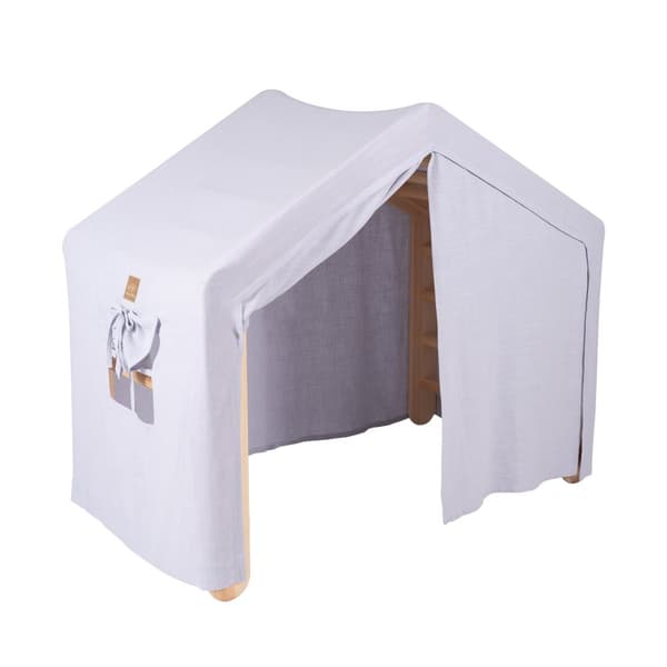 MeowBaby® Stort Barnstuga med en hopfällbar stege 112x61x94 cm till rummet. Trä, Linne, Bomull, Gråblått hus.