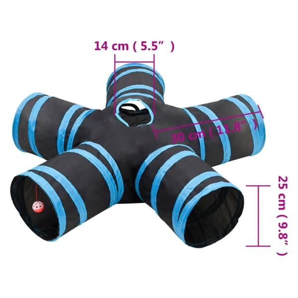 vidaXL 5-vejs kattetunnel 25 cm polyester sort og blå