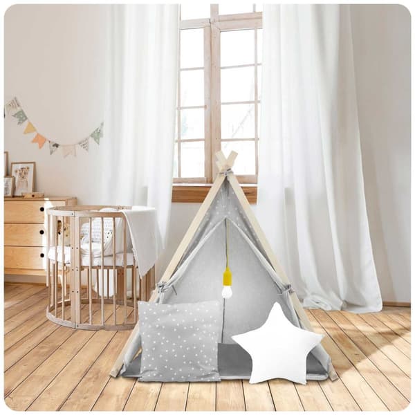 Speltält för barn - grå - Nukido-lampa - 116x107x110 cm