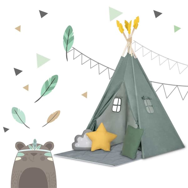 Tält tipi - grönt grått gult - 116x116x165 cm