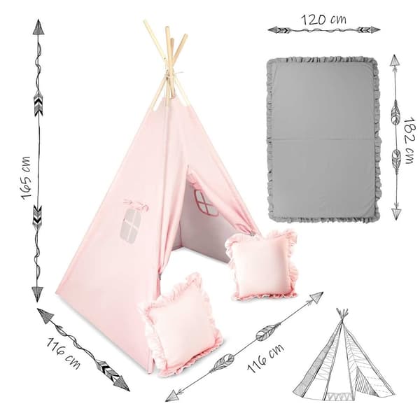 Barn tipi tält - ljusrosa - 16x116x165 cm