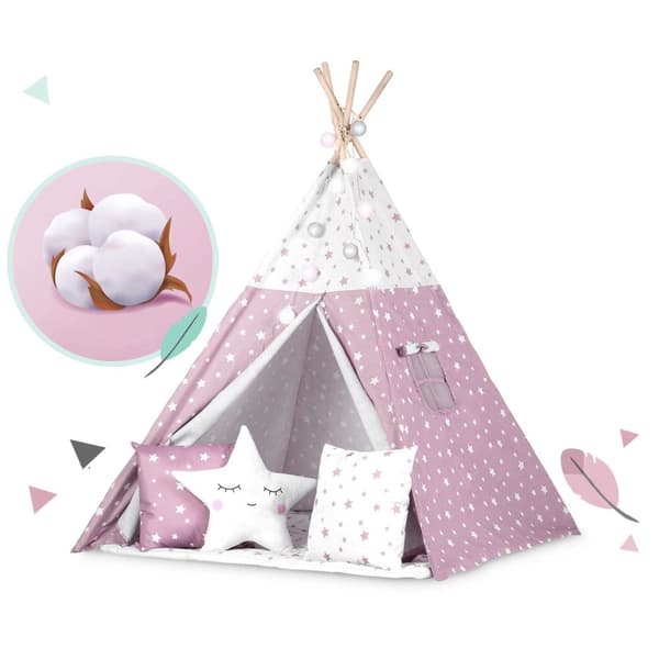 Tipi-telt til børn med Nukido-lys - pink med stjerner