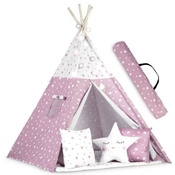Tipi-telt til børn med Nukido-lys - pink med stjerner