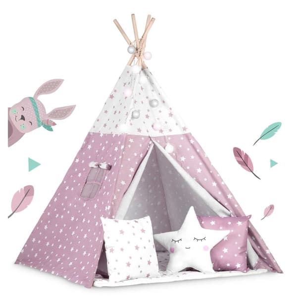 Tipi-telt til børn med Nukido-lys - pink med stjerner