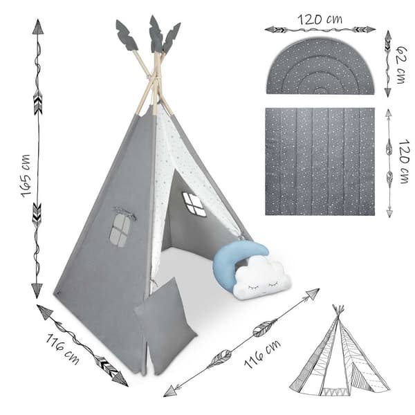 Teepee tält för barn NK-406 Nukido - grå