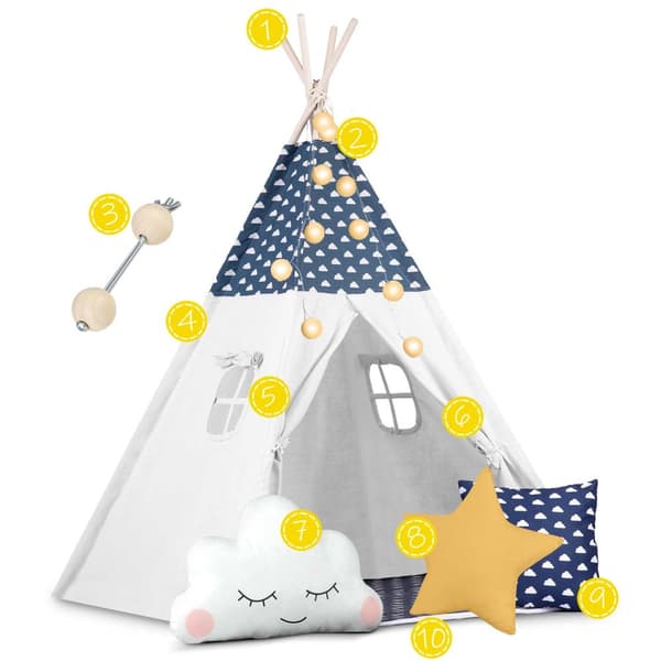 Nukido tipi-tält för barn med lampor - Marinblå