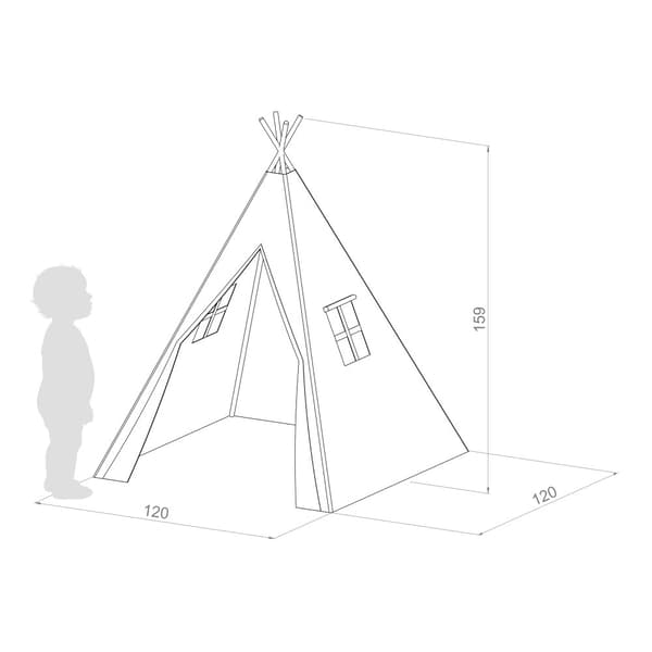 Sunny Alba Lasten Tipi-teltta, kermanvalkoinen | Wigwam-leikkiteltta ikkunalla | 120x120x160cm | Tyynymaton kanssa