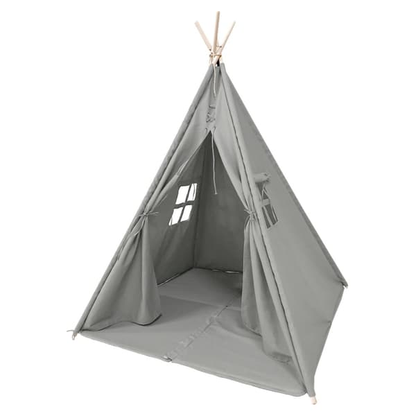 Sunny Alba Tipi tält för barn i grått | Wigwam lektält med fönster i 100% bomull | 120x120x160cm | Med kuddmatta