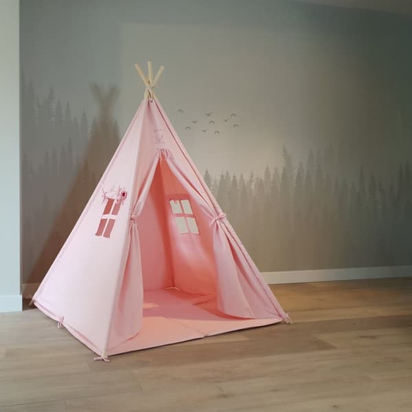 Sunny Alba Tipi tält för barn i rosa | Wigwam lektält med fönster | 120x120x160cm | Med kuddmatta