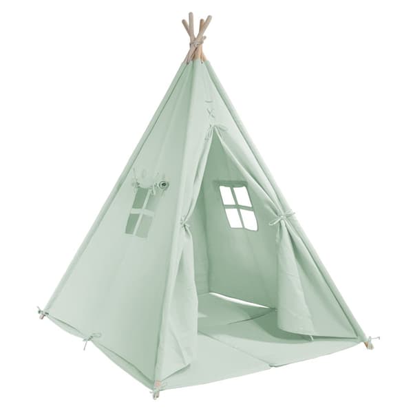Sunny Alba Tipi tält för barn i grönt | Wigwam lektält med fönster | 120x120x160cm | Med kuddmatta