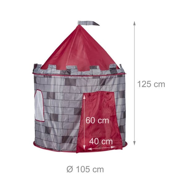 Relaxdays Inomhus Tält Barn Riddare Slott Lektält Utomhus 3 år HxlxP: 125 x 105 x 105 cm, grå