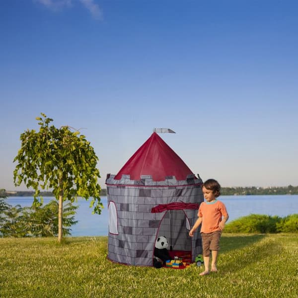 Relaxdays Inomhus Tält Barn Riddare Slott Lektält Utomhus 3 år HxlxP: 125 x 105 x 105 cm, grå