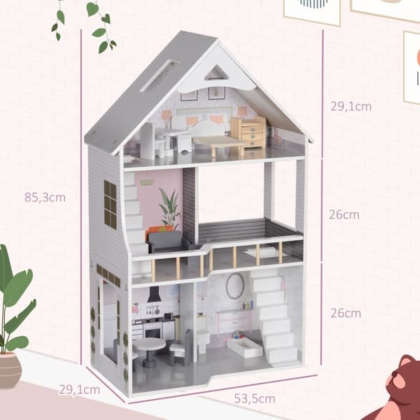 Rootz Dollhouse - Lekstuga - Leksakshus för barn - Utveckla sociala färdigheter - 53,5L x 29,1W x 85,3H cm