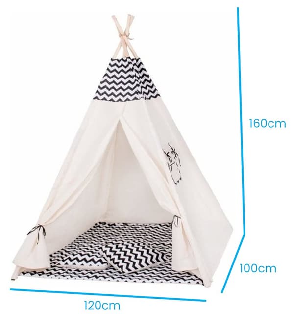 Stilfull Zebramönstrad Tipi-tält med Matchande Kuddar - 100% Bomull Barnlekstält
