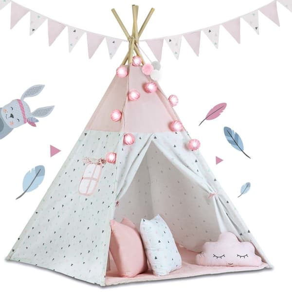 Pink Tipi Legetelt til Børn - Nem Opsætning, Premium Bomuld, Inkluderer Puder & Matte