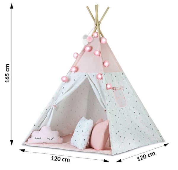 Pink Tipi Legetelt til Børn - Nem Opsætning, Premium Bomuld, Inkluderer Puder & Matte