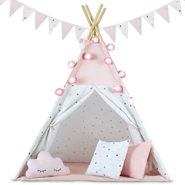 Pink Tipi Legetelt til Børn - Nem Opsætning, Premium Bomuld, Inkluderer Puder & Matte