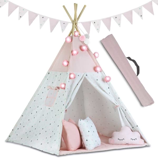 Pink Tipi Legetelt til Børn - Nem Opsætning, Premium Bomuld, Inkluderer Puder & Matte