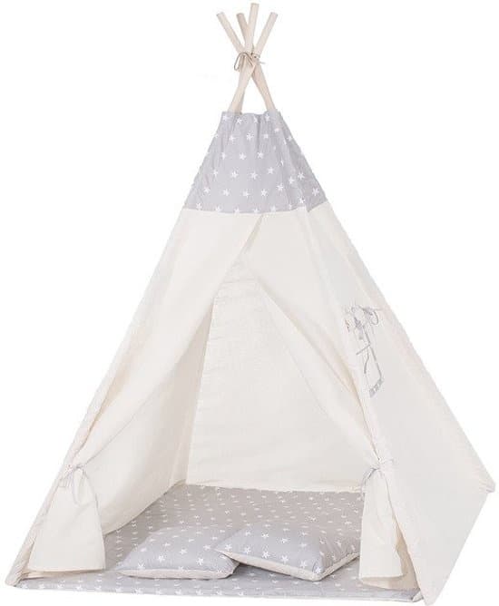 Naturlig Bomulds Tipi Telt til Børn med Stjernemotiv & Matchende Pudedåser