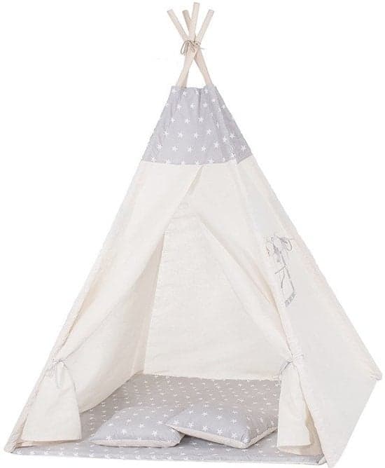 Eksklusiv Tipi Telt Wigwam til Børn - Naturbomuld, Stjernemotiv, Inkluderer 2 Pudeovertræk