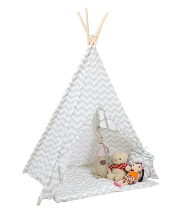 Grå Zigzag Mønster Børn Teepee Telt med Puder & Matte - Sikker Legespace