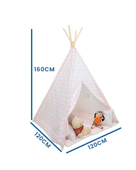 Pink Zigzag Mønster Børn Teepee Telt med Puder & Matte til Børnebørn
