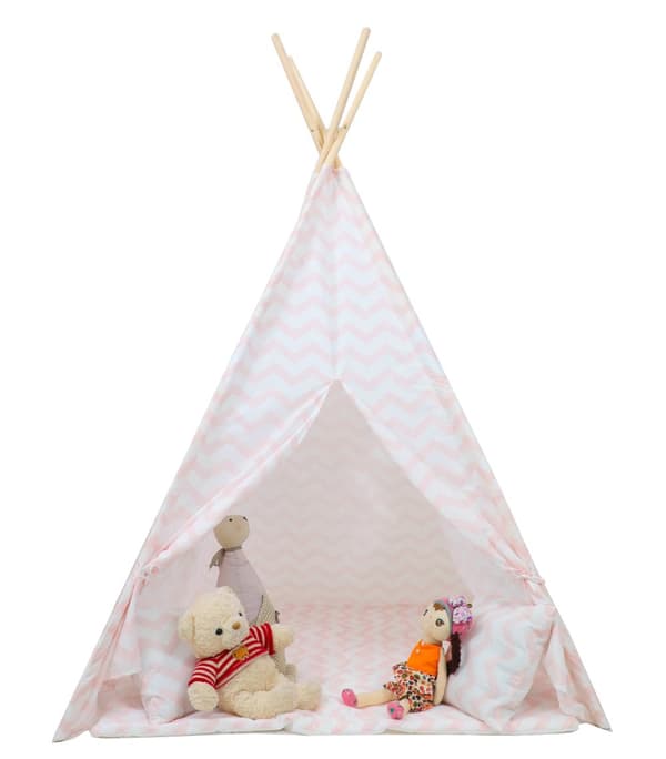 Rosa Zigzagmönstrad Barnteepee med Madrass och Kuddar