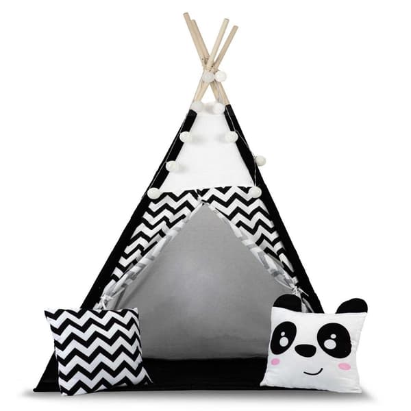 Naturlig bomuld børn teepee legetelt med hyggelige puder & LED-lys