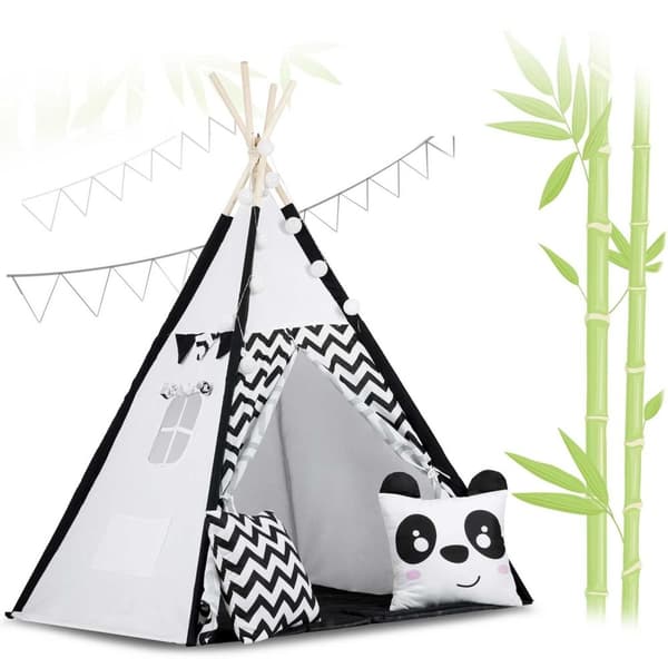 Naturlig bomuld børn teepee legetelt med hyggelige puder & LED-lys