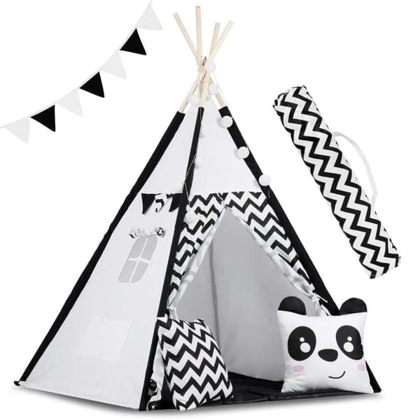 Naturlig bomulds teepee telt til børn med lys og puder - Sikker legespace