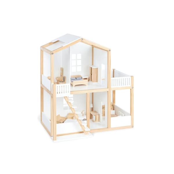 Rootz Doll's House 'Ida' - Miniature Home - Playhouse - Justerbara trappor - Solid Wood - 57 cm x 42 cm x 71 cm