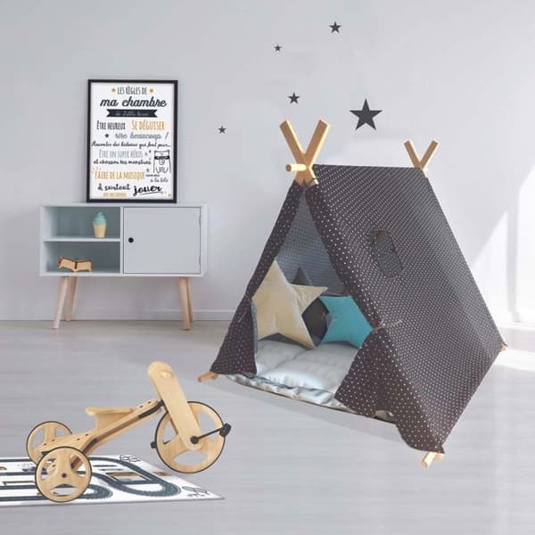 Barntygtält 105 cm Little world Mörkgrått och vitt