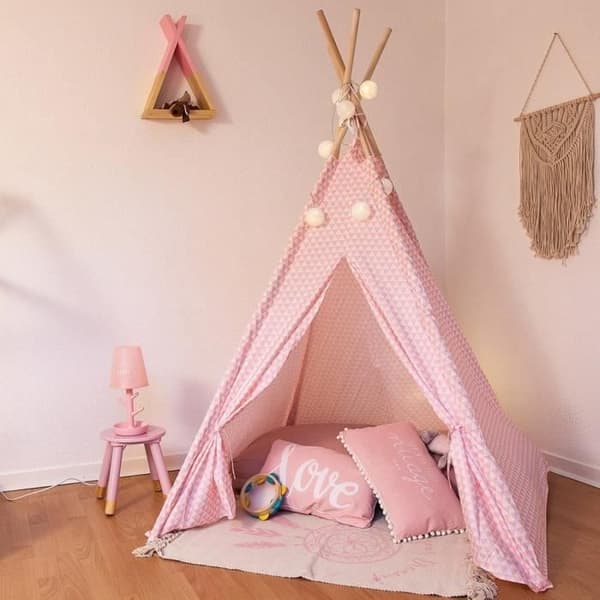 Tipi dekoration för barn Atmosphera - Rosa - 160cm - Polyester och trä med geometrisk tryck