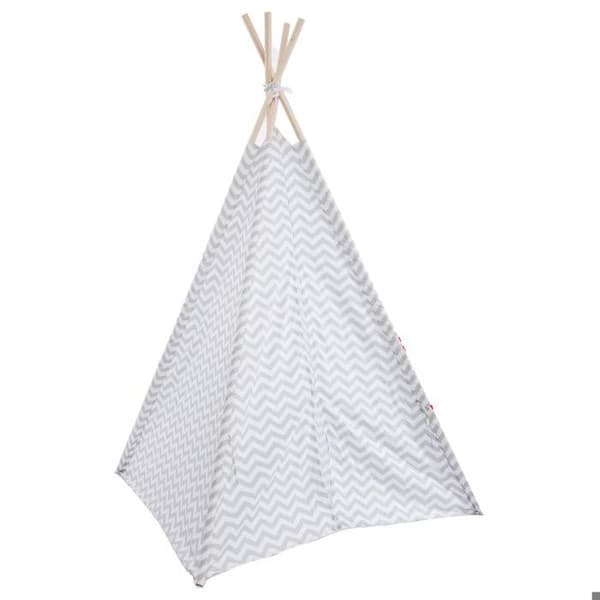 tipi för barn - ATMOSPHERA - Grå - Polyester och poppel - Vitt och grått sicksacktryck