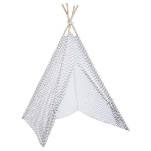 tipi för barn - ATMOSPHERA - Grå - Polyester och poppel - Vitt och grått sicksacktryck